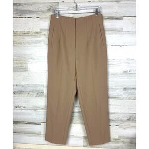 Zara Women’s L Khaki High Waisted Tapered Leg Zip Fly Dress Pants NEW